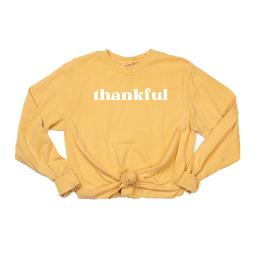Thankful (White) - Tee (Vintage Mustard, Long Sleeve)
