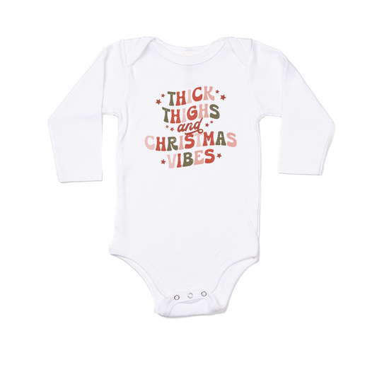 Thick Thighs and Christmas Vibes - Bodysuit (White, Long Sleeve)