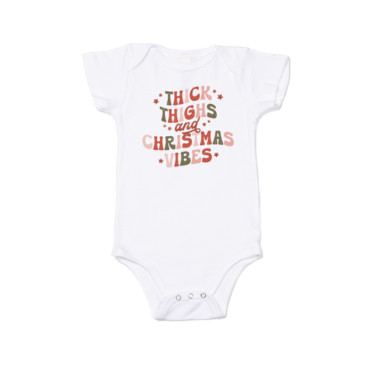 Thick Thighs and Christmas Vibes - Bodysuit (White, Short Sleeve)