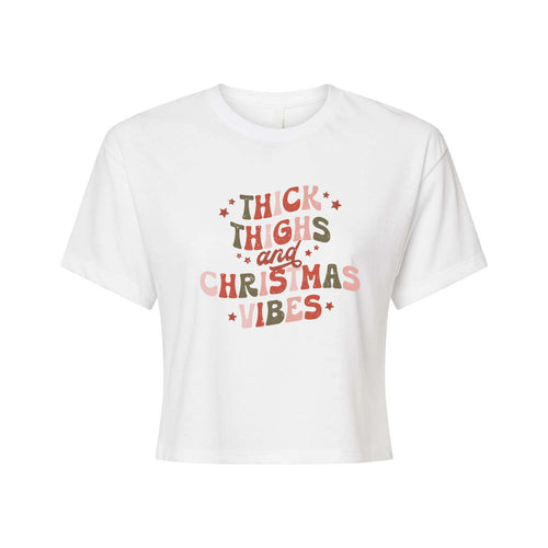 Thick Thighs and Christmas Vibes - Cropped Tee (White)