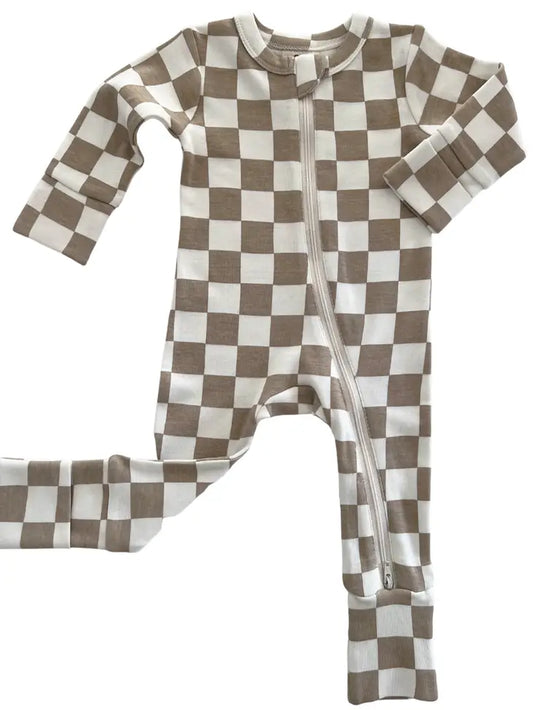 Tiramisu Checkerboard - Organic 2-Way Zip Romper
