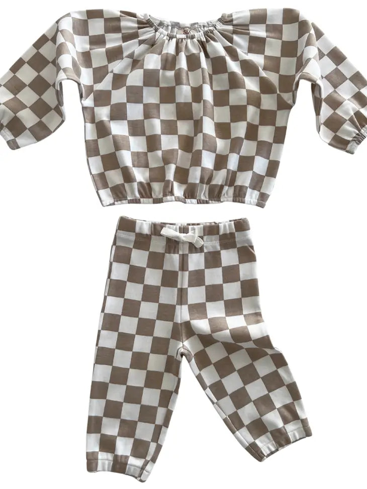 Tiramisu Checkerboard - Organic Mode Top + Pant Set