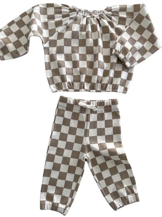 Tiramisu Checkerboard - Organic Mode Top + Pant Set