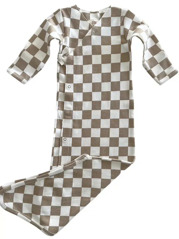 Tiramisu Checkerboard - Organic Kimono Knot Gown