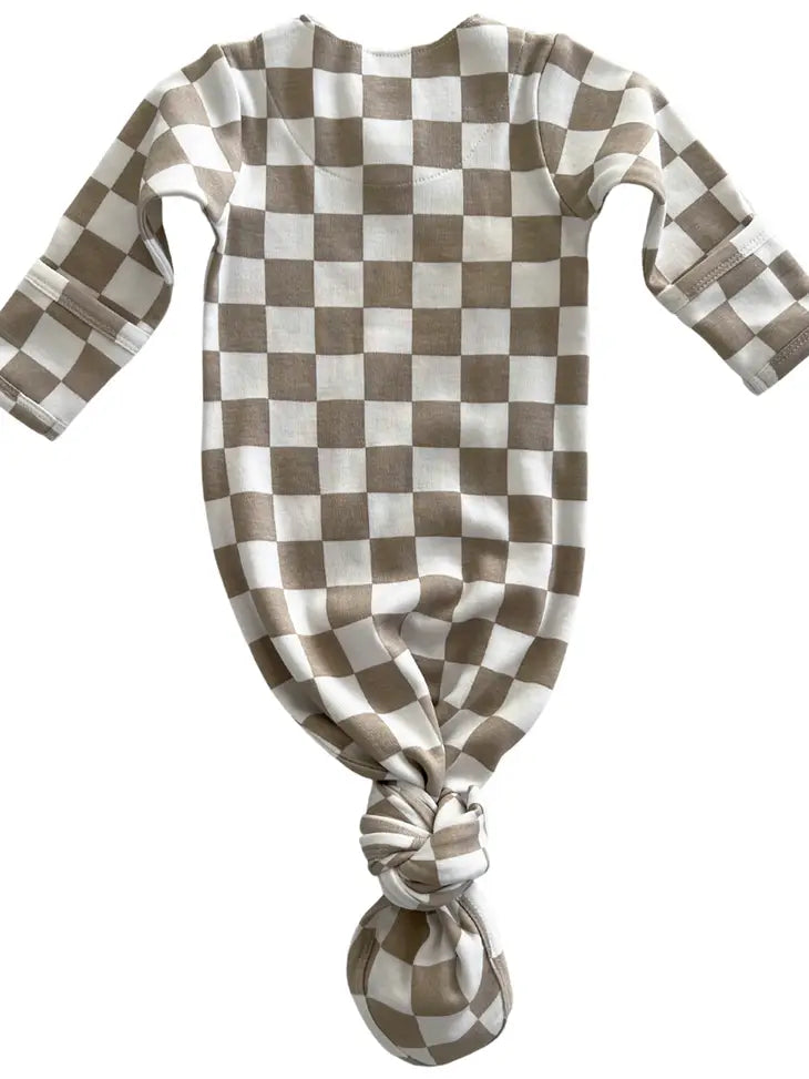 Tiramisu Checkerboard - Organic Kimono Knot Gown
