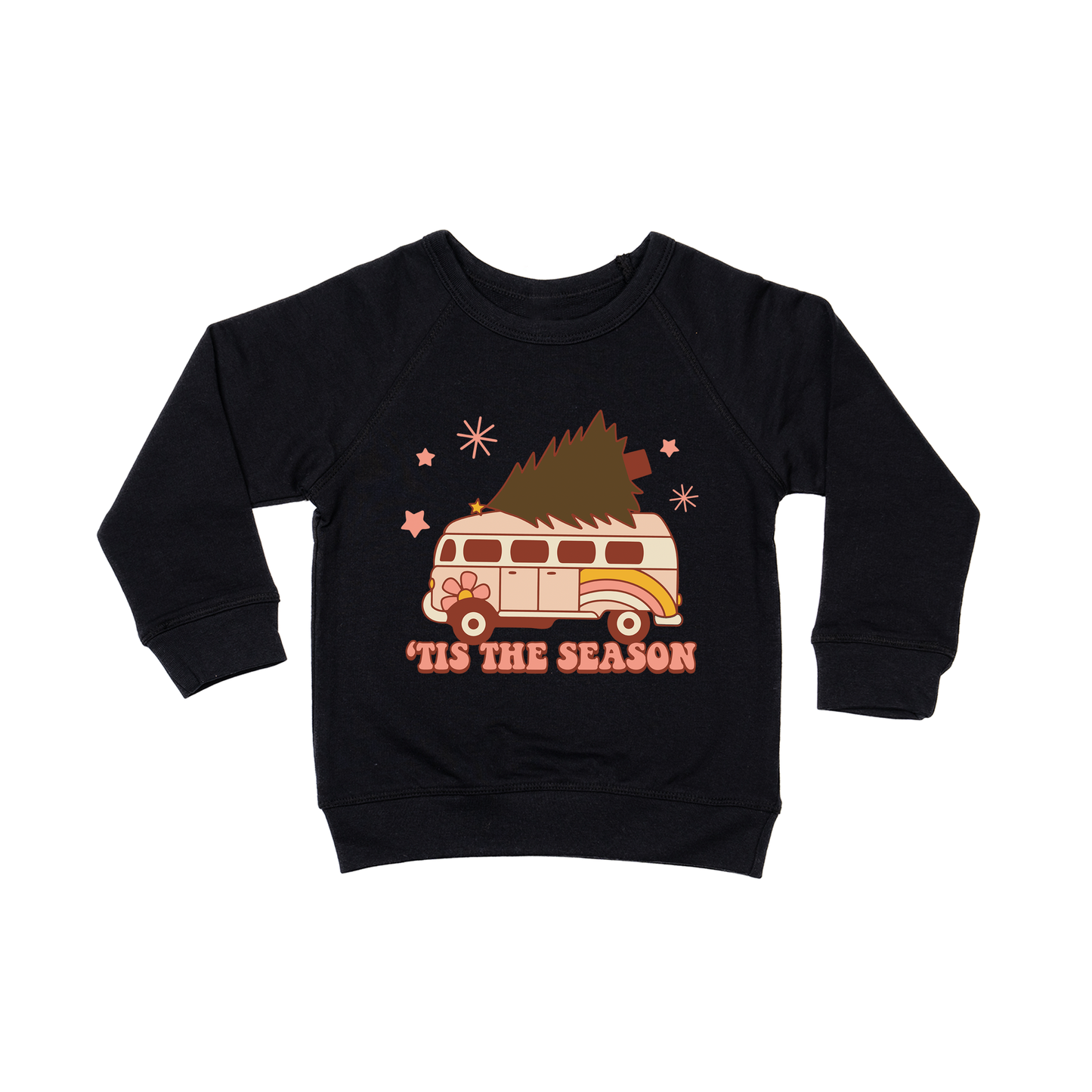 Tis the Season Retro Van - Kids Sweatshirt (Black)