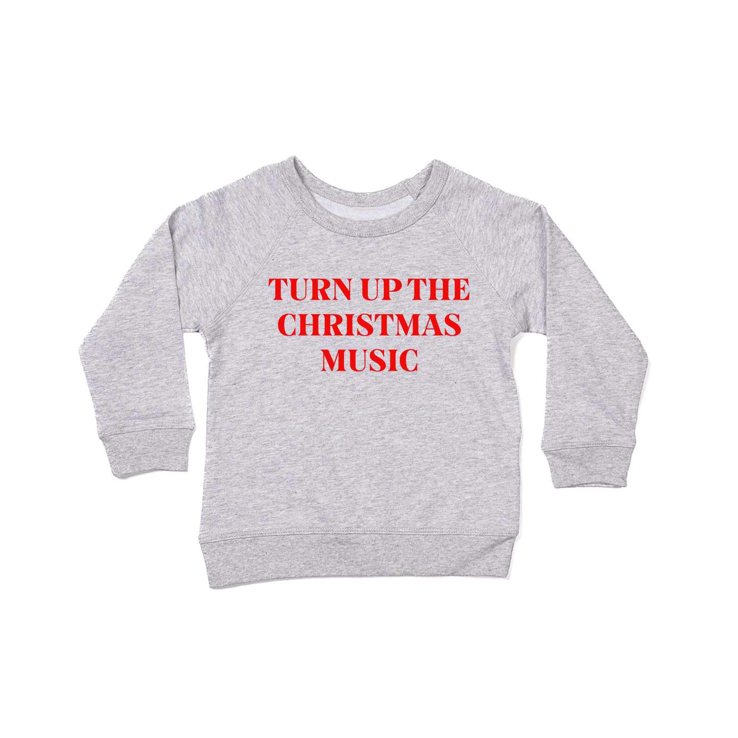 Turn Up The Christmas Music (Red) - Kids Sweatshirt (Heather Gray)
