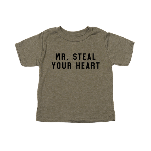 Mr. Steal Your Heart (Black) - Kids Tee (Olive)