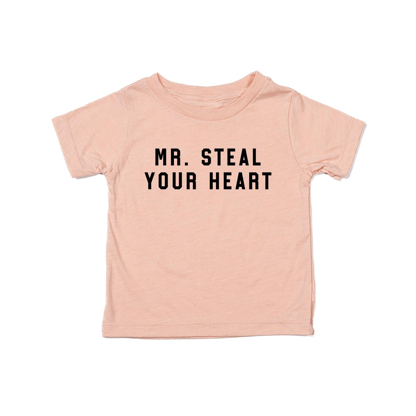 Mr. Steal Your Heart (Black) - Kids Tee (Peach)