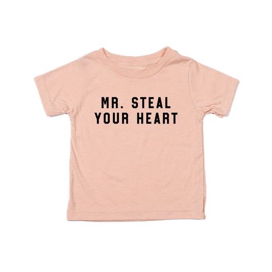 Mr. Steal Your Heart (Black) - Kids Tee (Peach)