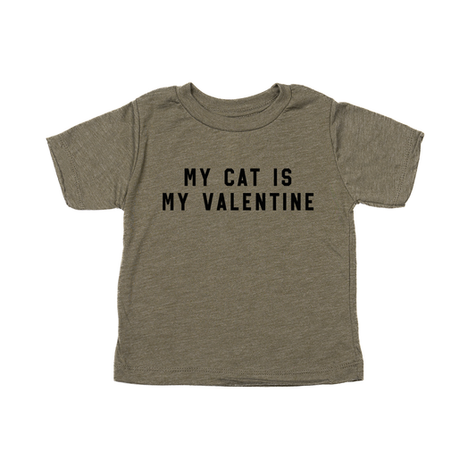 My Cat Is My Valentine (Black) - Kids Tee (Olive)