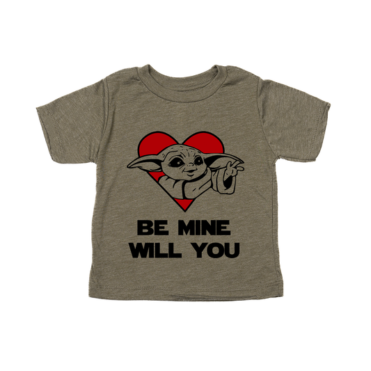 Be Mine Will You (Baby Yoda Inspired) - Kids Tee (Olive)