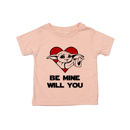 Be Mine Will You (Baby Yoda Inspired) - Kids Tee (Peach)