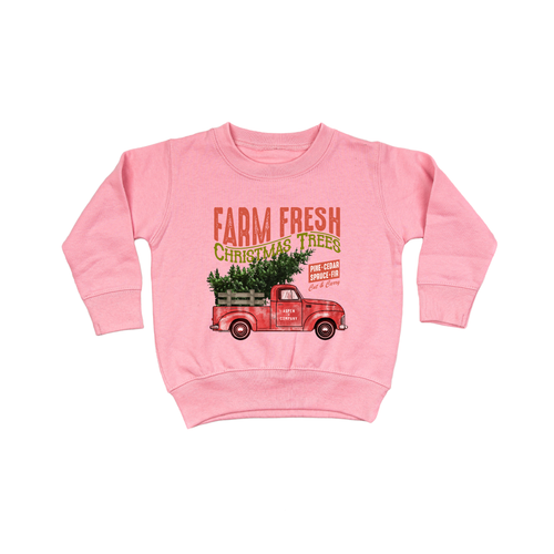 Vintage Farm Fresh Christmas Trees (Truck) - Kids Sweatshirt (Pink)