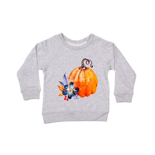 Watercolor Pumpkin - Kids Sweatshirt (Heather Gray)