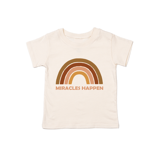 Miracles Happen Rainbow Baby ⋒ (Peach) - Kids Tee (Natural)